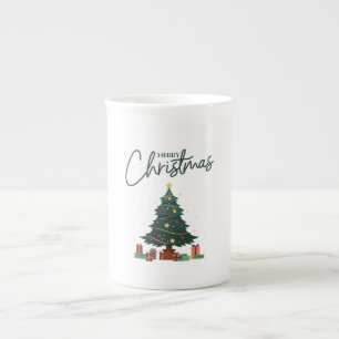Tasse En Porcelaine Noël Jaune Vert Isolé