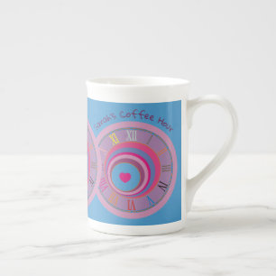 Tasse En Porcelaine Nom Bleu pourpre rose Cercles de coeur Romains Num