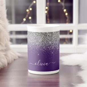 Tasse En Porcelaine Nom de jeune fille pailleté argent violet