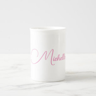 Tasse En Porcelaine Nom d'écriture moderne professionnel rose blanc