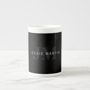 Tasse En Porcelaine Nom et monogramme modernes Gris et noir