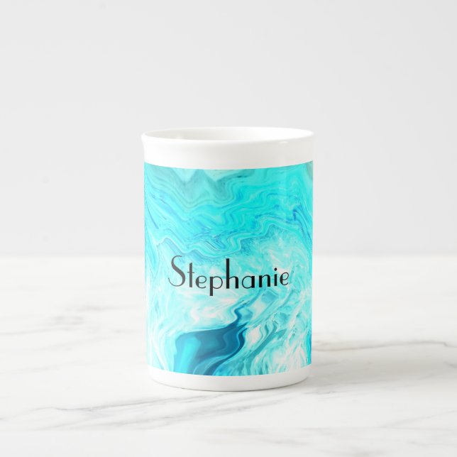 Tasse En Porcelaine Nom personnalisé Agate Gemstone Geode Art Blue Cut (Devant)