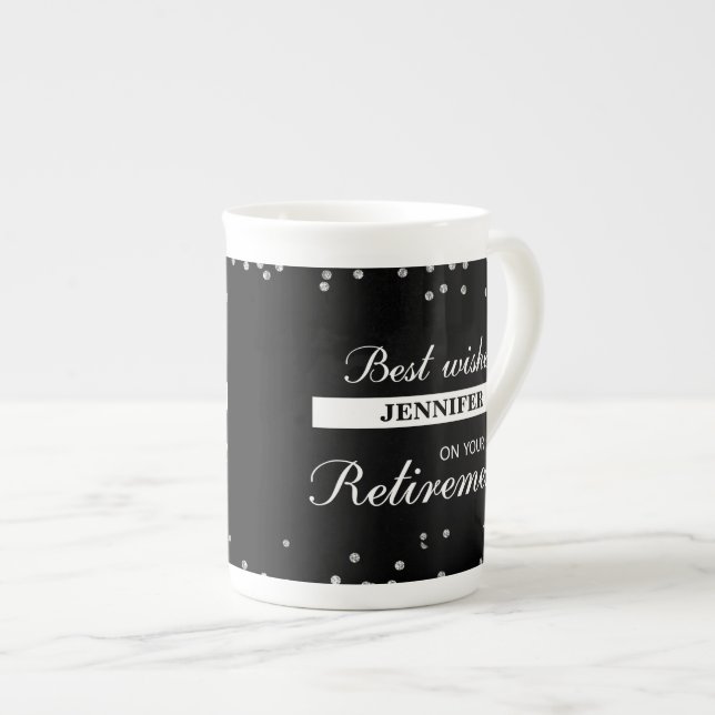 Tasse En Porcelaine Nom personnalisé, Félicitations à la retraite Noir (Devant droit)