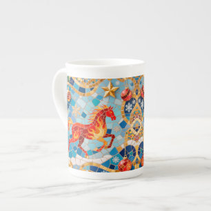 Tasse En Porcelaine Nouvel An 2026 Motif de Noël du Cheval Rouge Fiery