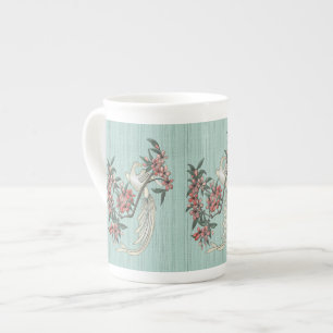 Tasse En Porcelaine Oiseau blanc - Fleurs de cerisiers Aqua
