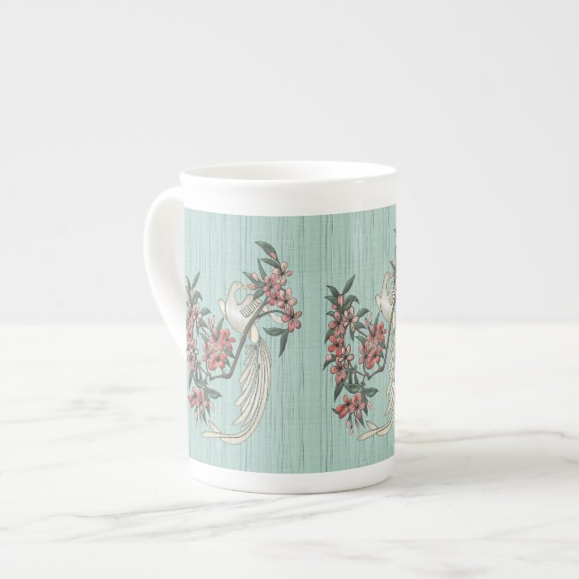 Tasse En Porcelaine Oiseau blanc - Fleurs de cerisiers Aqua (Devant gauche)