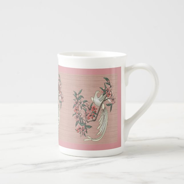 Tasse En Porcelaine Oiseau blanc - Fleurs de cerisiers Peach Bone Chin (Droite)