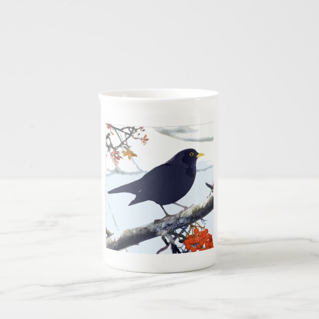 Tasse En Porcelaine Oiseau noir de Chine (Devant)
