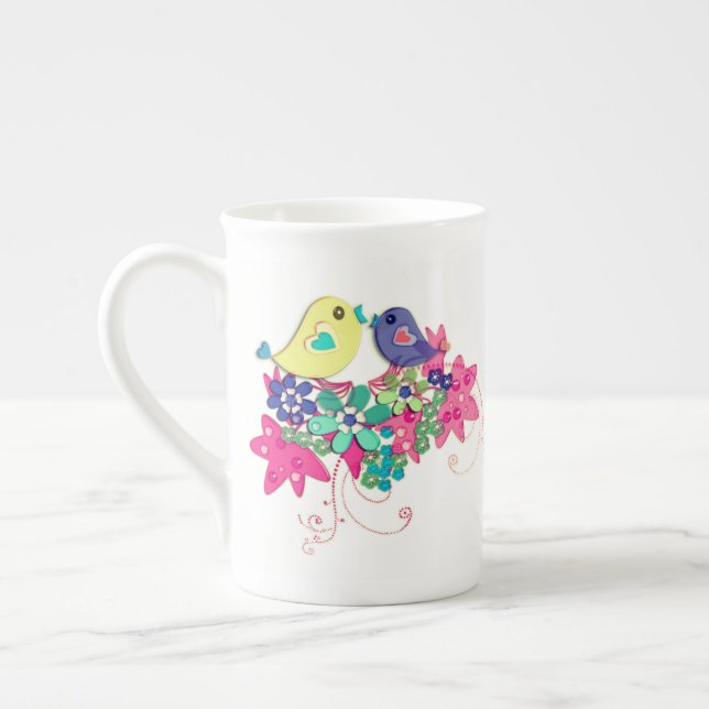 Tasse En Porcelaine Oiseaux, coupe expresso en verre (Gauche)