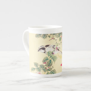 Tasse En Porcelaine Oiseaux et Roses Imao Keinen Ukiyo-e fleurs Japon