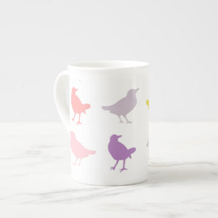 Tasse En Porcelaine Oiseaux pastel rose et violet avec Birdhouse