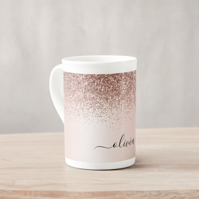 Tasse En Porcelaine Or Rose Gold - Blush Pink Pailleté Métal Monogramm (Créateur téléchargé)