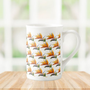 Tasse En Porcelaine Orange Bird of Paradise Plante Motif en blanc