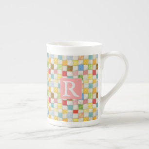 Tasse en porcelaine osseuse CRAZY QUILT + Texte /