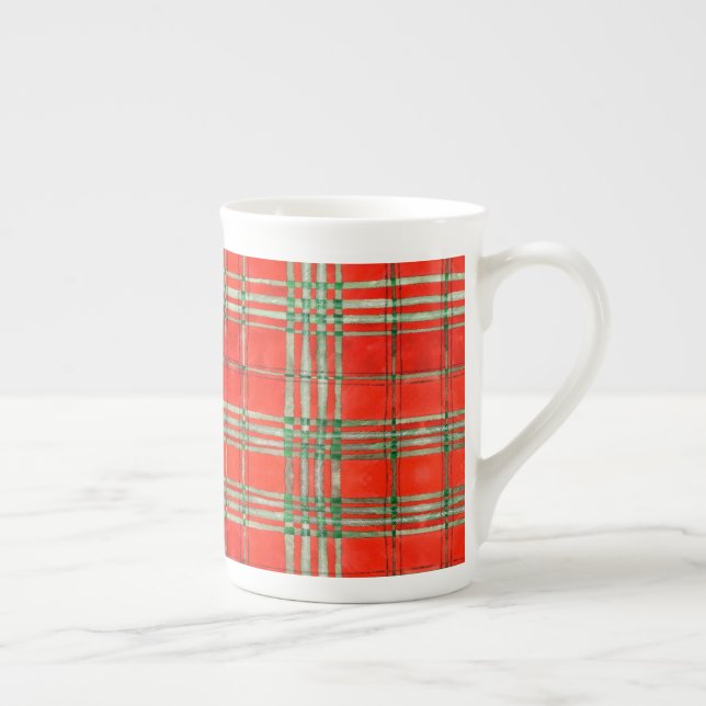 Tasse en porcelaine osseuse TARTAN ROUGE SCOTT  (Droite)
