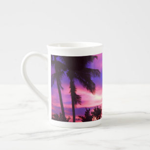 Tasse En Porcelaine Palmier au coucher de soleil rose et violet
