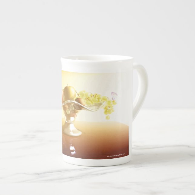 Tasse En Porcelaine Panier de verre avec des fruits et papillon (Devant droit)
