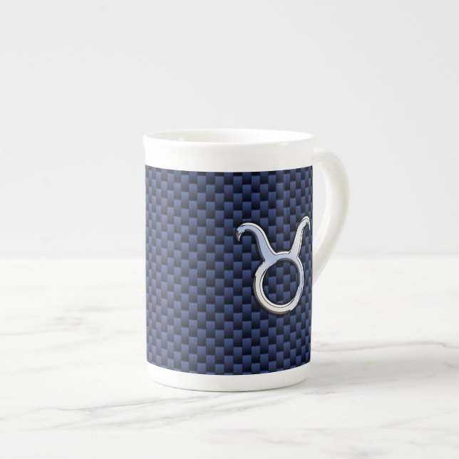 Tasse En Porcelaine Panneau de signalisation Zodiac Taurus Marine Blue (Devant droit)