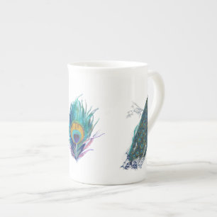 Tasse En Porcelaine Paon bleu avec de belles plumes de queue
