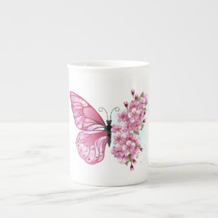 Tasse En Porcelaine Papillon à fleurs avec Sakura rose