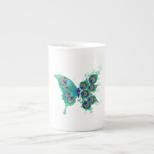 Tasse En Porcelaine Papillon aux plumes de paon vert
