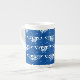 Tasse En Porcelaine Papillon stylisé Art Déco, bleu cobalt et blanc