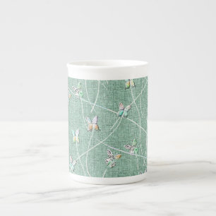 Tasse En Porcelaine Papillons à l'aquarelle sur fond vert menthe 
