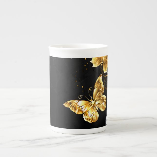 Tasse En Porcelaine Papillons blancs et dorés (Devant)