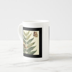 Tasse En Porcelaine Papillons et feuille avec le cadre noir