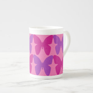 Tasse En Porcelaine Papillons rose et violet motif