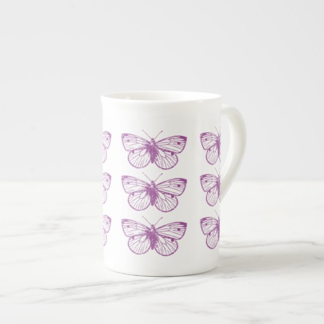 Tasse En Porcelaine Patine pourpre : Papillons (Devant droit)