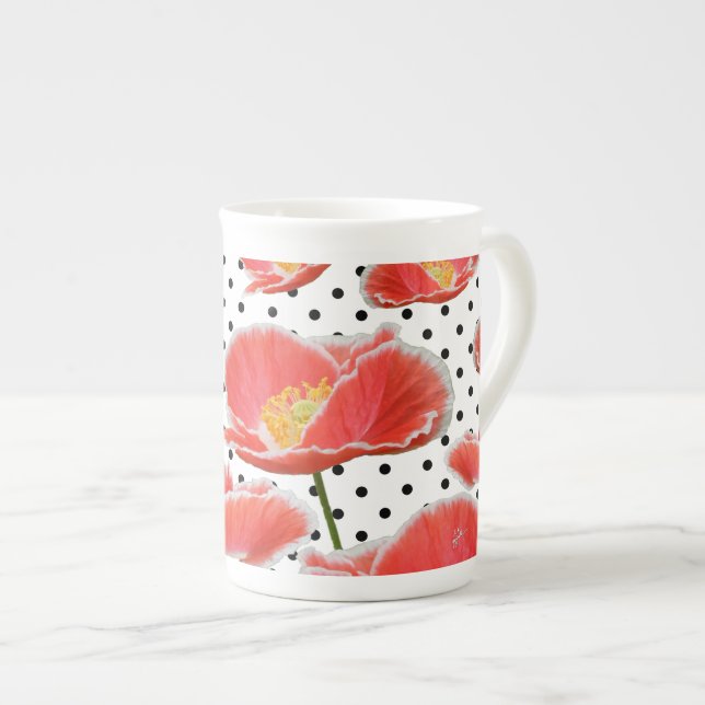 Tasse En Porcelaine Pavots et pois rouges chics élégants (Devant droit)