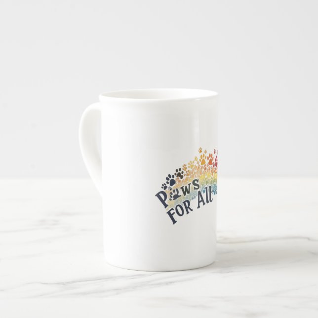 Tasse En Porcelaine Paws for All – Rainbow Paw Print Unity  (Devant gauche)