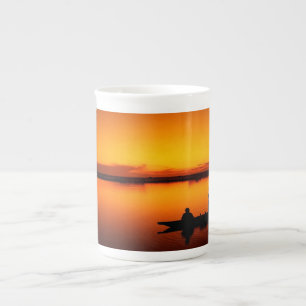 Tasse En Porcelaine Paysage du coucher de soleil avec un bateau-68465