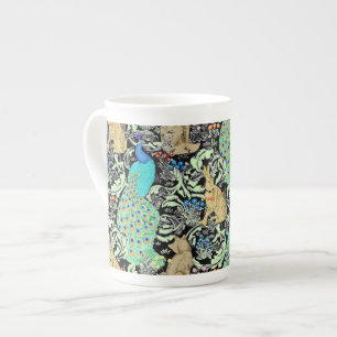 Tasse En Porcelaine Peacock Art Nouveau Impression, Turquoise & Neutra