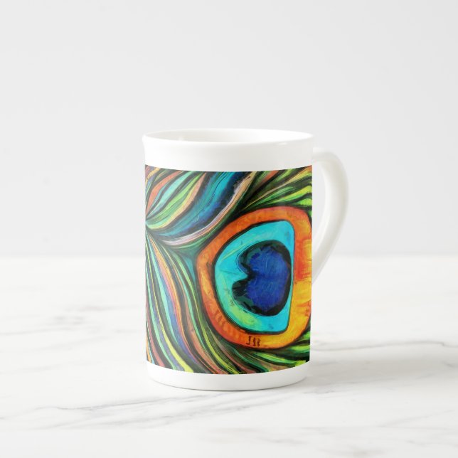 Tasse En Porcelaine Peacock Firebird Peather Peather (Devant droit)