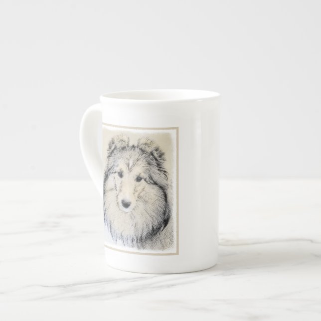 Tasse En Porcelaine Peinture de chien de berger de Shetland - art (Devant gauche)