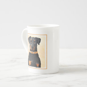 Tasse En Porcelaine Peinture Doberman Pinscher non rognée Œuvre d'art