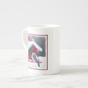 Tasse En Porcelaine Peinture Downy Woodpecker - Art original pour oise