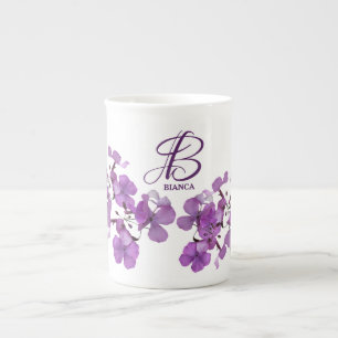 Tasse En Porcelaine Personnalisable B nom monogramme classe fleurs vio