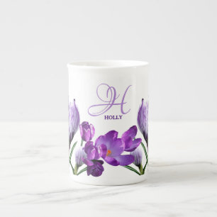 Tasse En Porcelaine Personnalisable Holly nom fleurs violettes boho te
