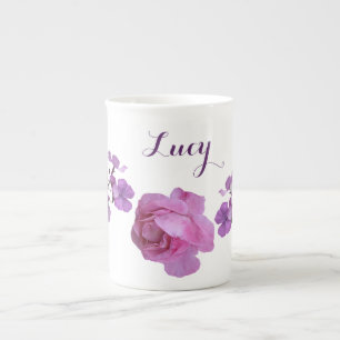 Tasse En Porcelaine Personnalisable Lucy nom rose rose rose violet flo