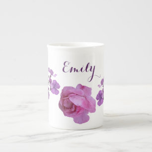 Tasse En Porcelaine Personnalisable Nom Emily rose rose rose violet fl