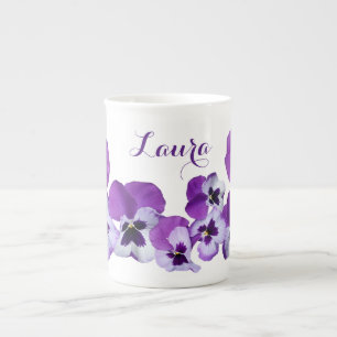 Tasse En Porcelaine Personnalisable nom Laura joli mauve pansé floral