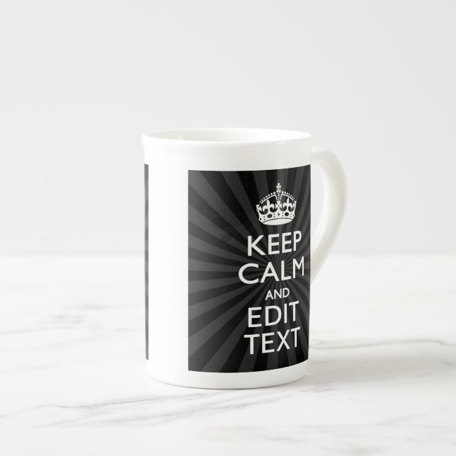Tasse En Porcelaine Personnalisé KEEP CALM Votre texte Black Sunburst (Devant droit)