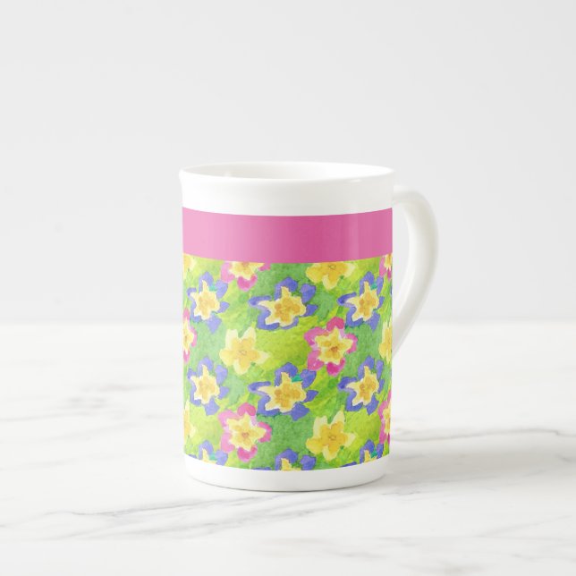Tasse En Porcelaine Personnaliser la boue d'os de la Chine : Primroses (Devant droit)