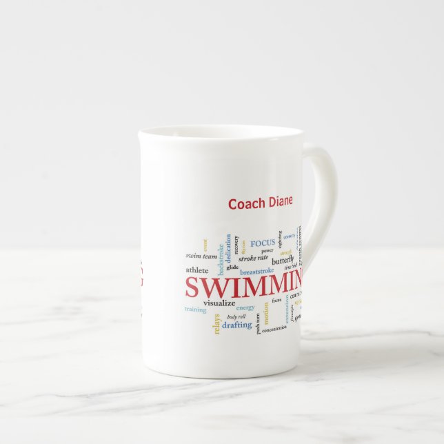 Tasse En Porcelaine Personnaliser, Merci Entraîneur De Natation En Mot (Devant droit)