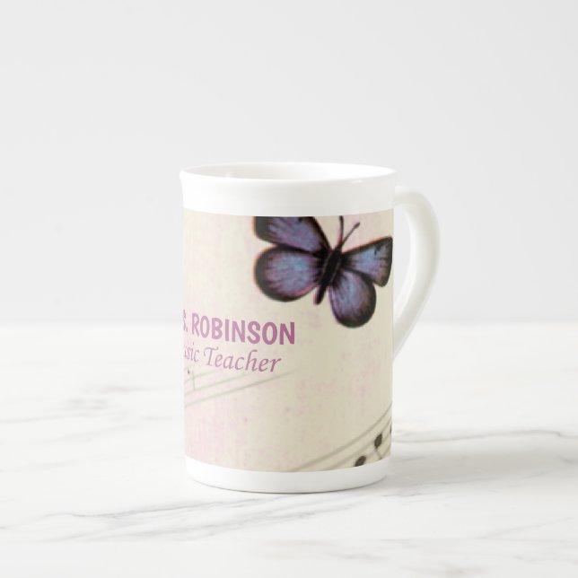 Tasse En Porcelaine Personnaliser, Musique Papillons Merci Enseignant (Devant droit)