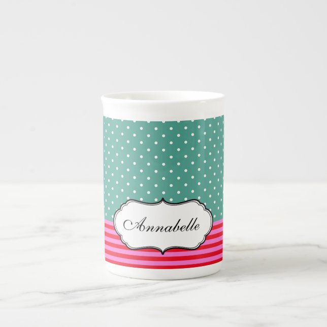 Tasse En Porcelaine Personnalisez le motif turquoise de rayures (Devant)