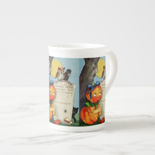 Tasse En Porcelaine Petite fille et amis Citrouilles
